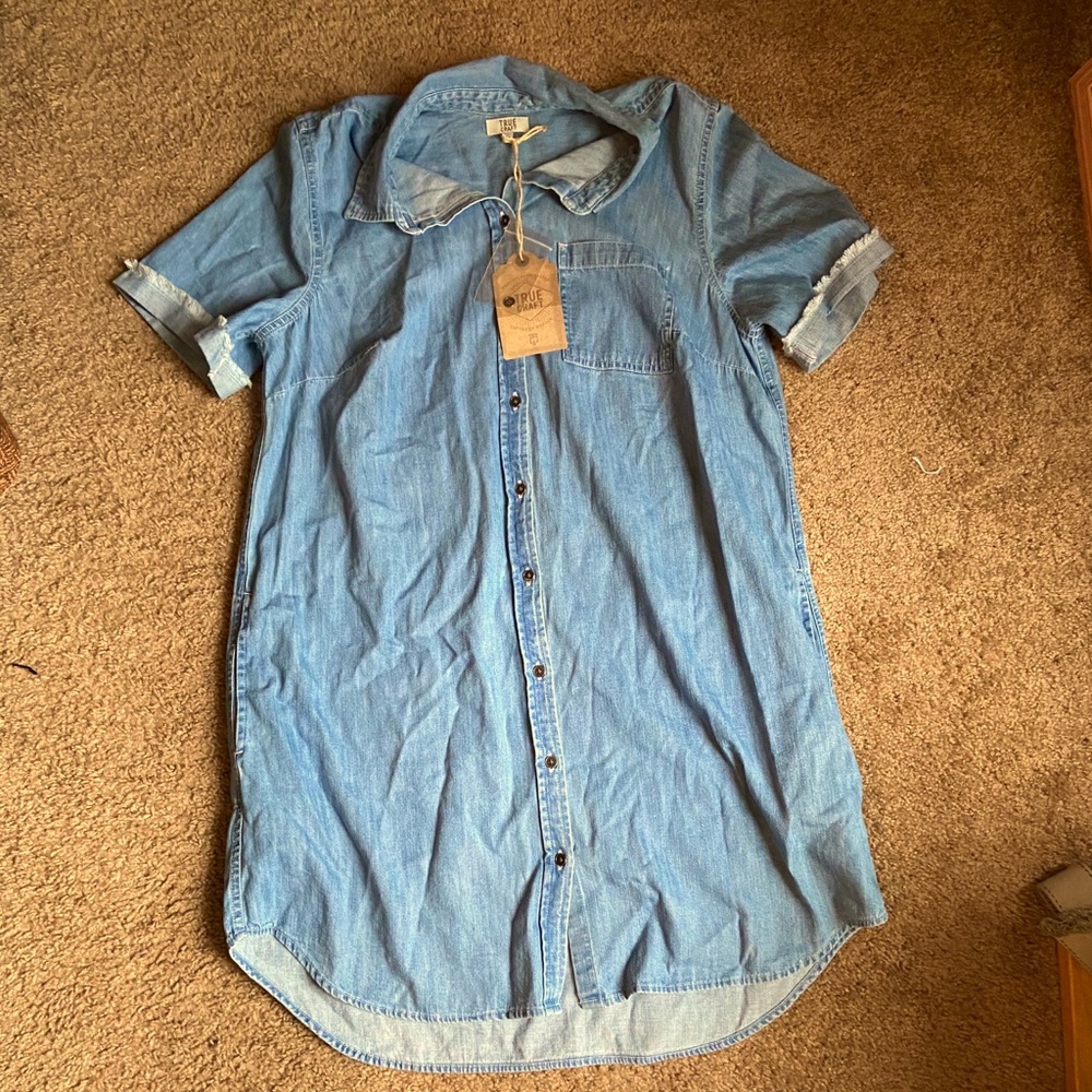 Blue Jean button-up dress with front pocket
